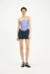 The Curved Denim Mini Skirt