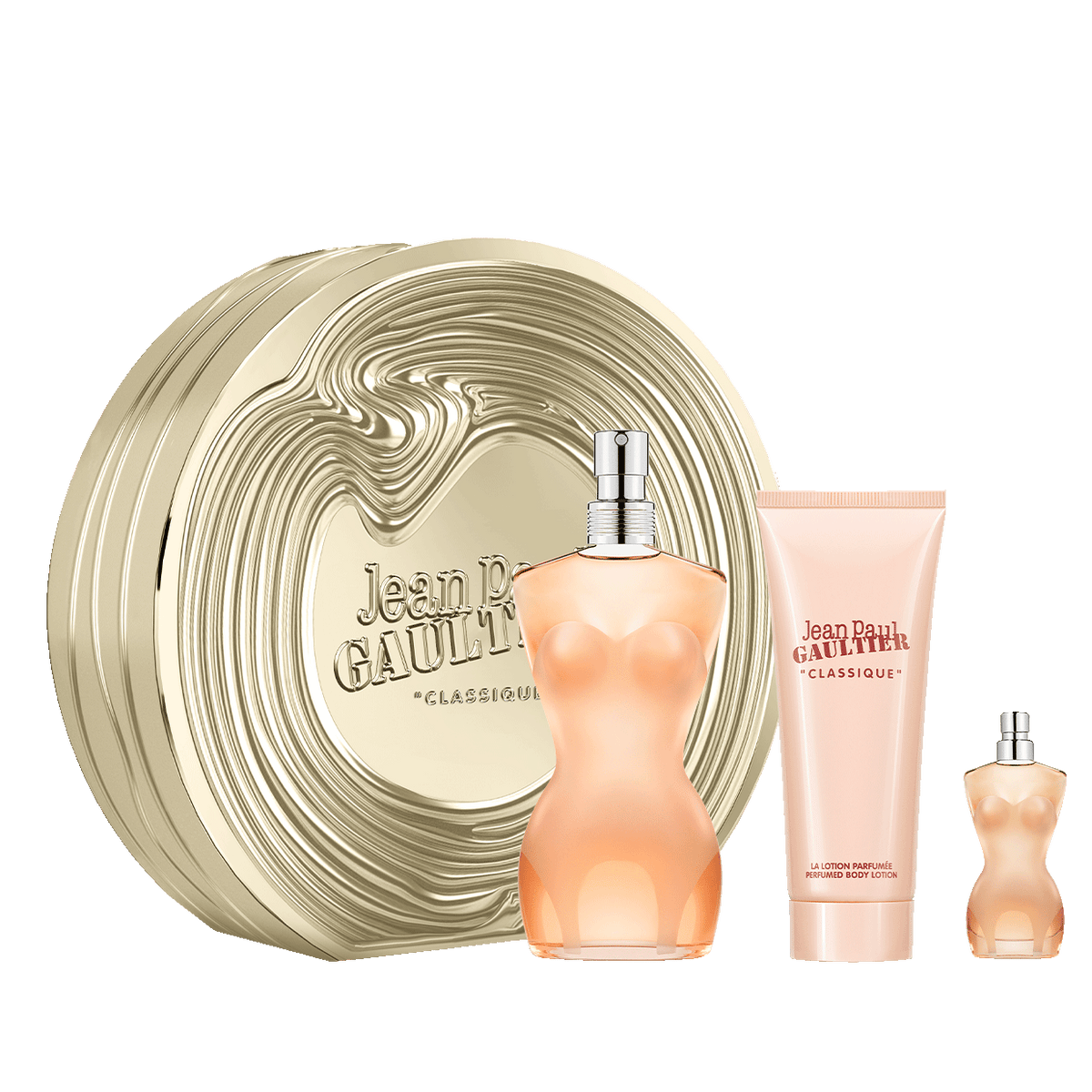 Classique 3.4 oz, Body lotion 2.5 oz and Miniature