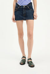 The Curved Denim Mini Skirt